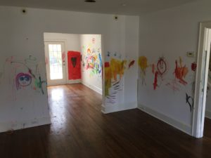 walls painted by kids during painting party
