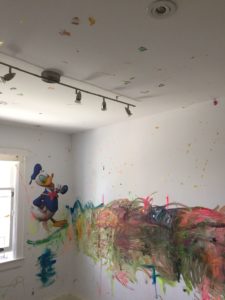 ceiling painted by kids during painting party