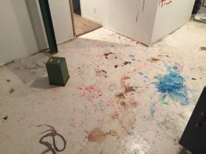 basement floor painted by kids during painting party