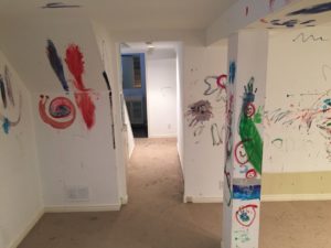 basement walls and column after kids painted them