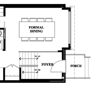 zoom-in of dining room and foyer of main floor plan