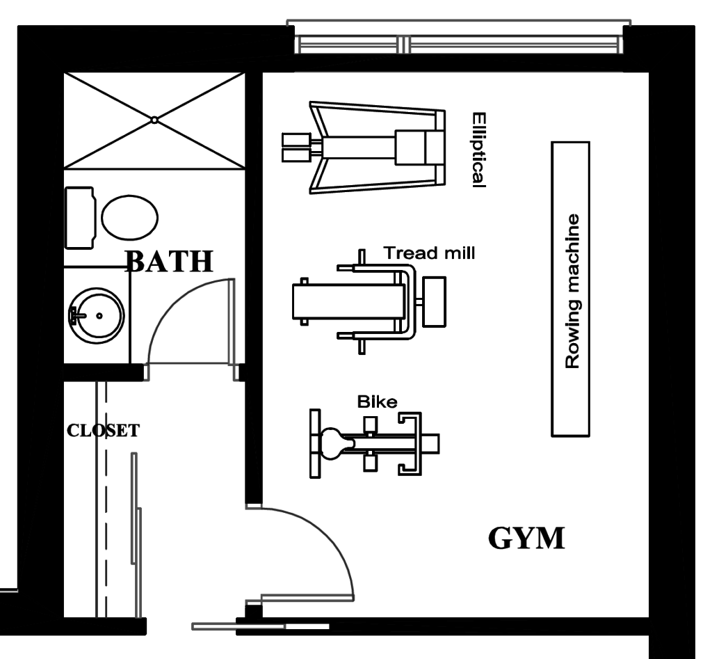 basement floor plan zoom-in of bedroom-bathroom