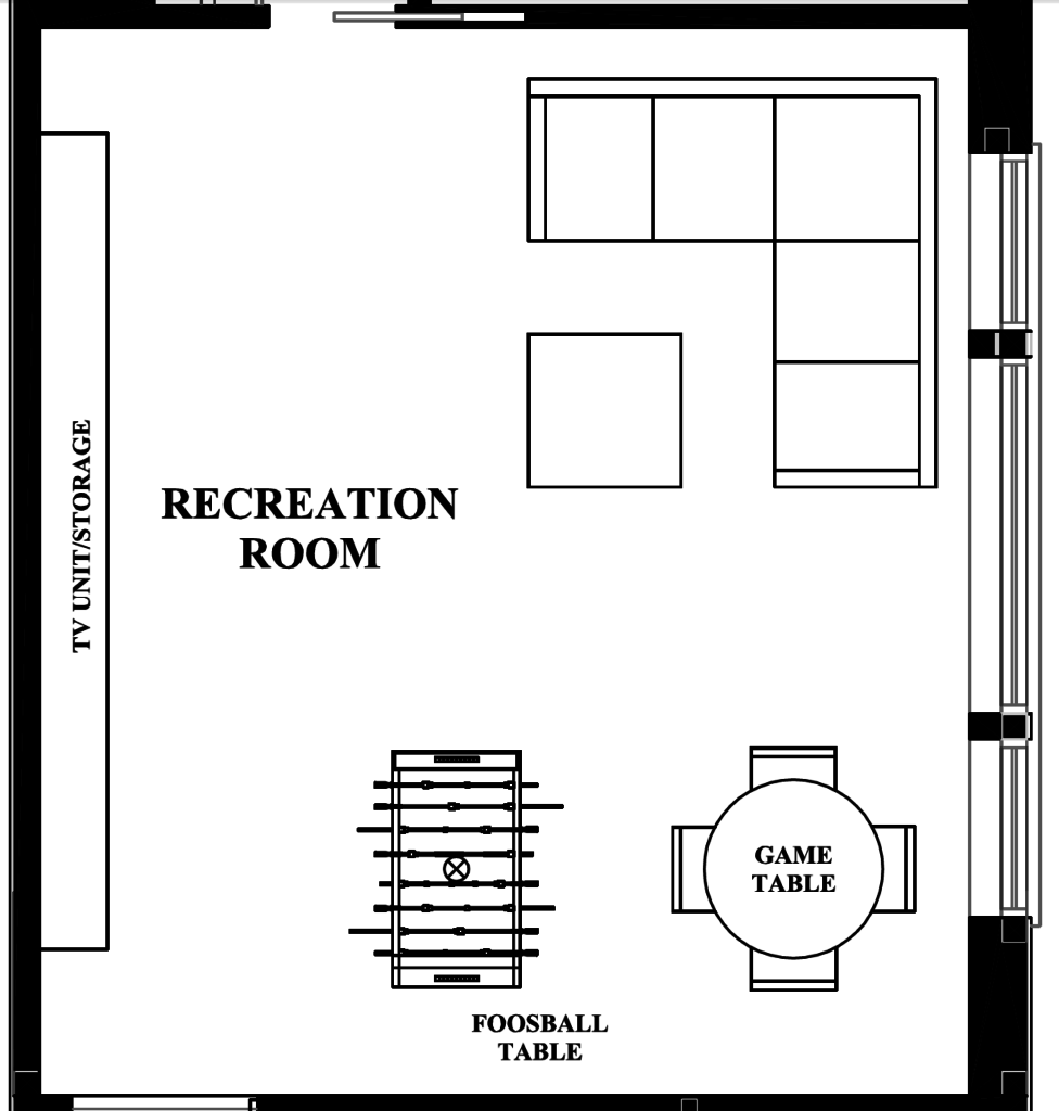 basement floor plan zoom-in of family room