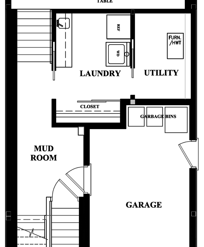 basement floor plan zoom-in of mud-laundry-utility rooms