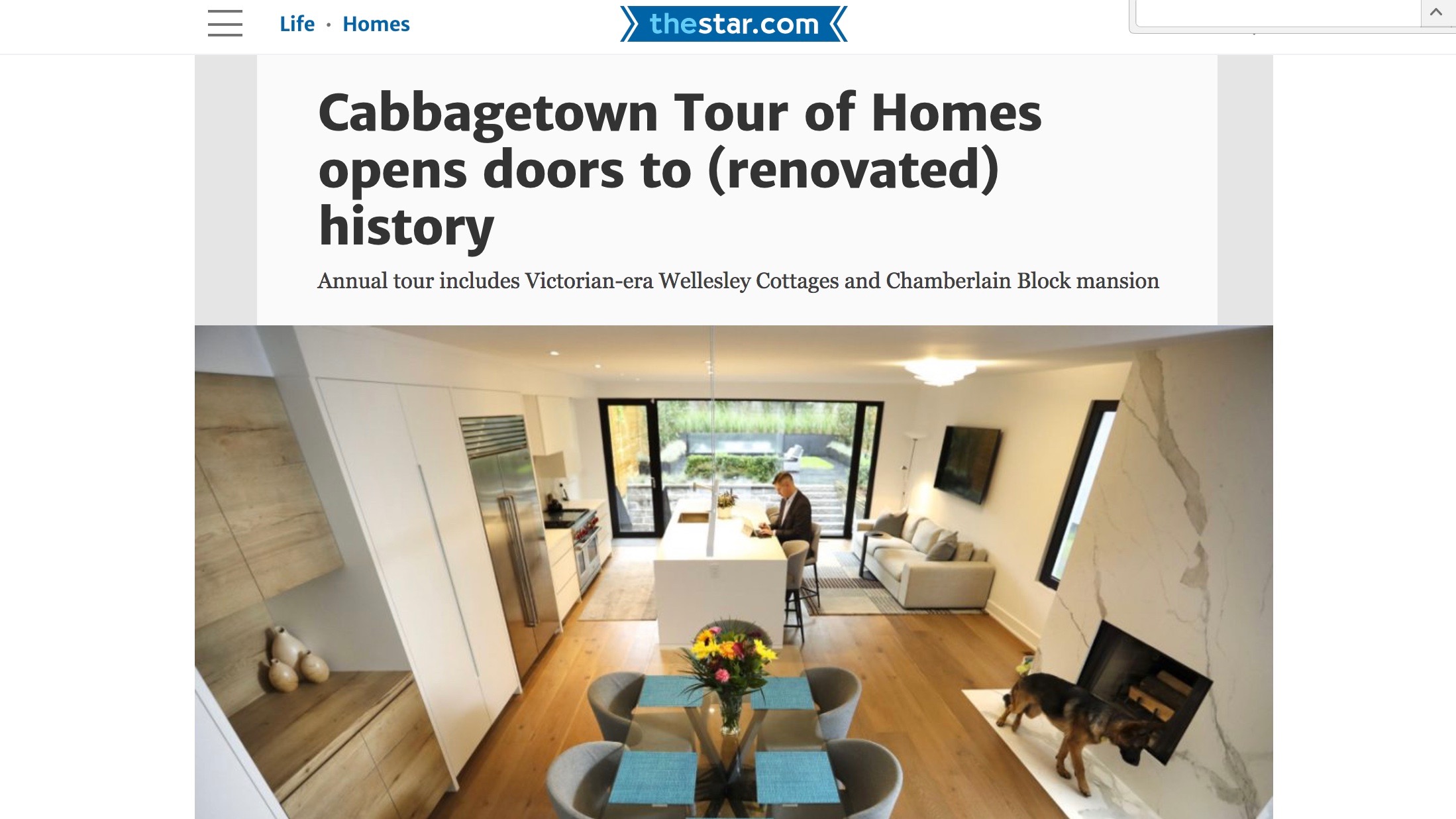 screen shot of toronto star article profiling a monica bussoli interior project as part of the cabbagetown tour of homes in toronto